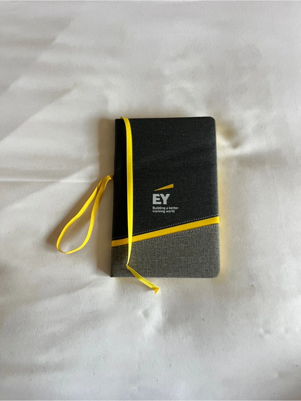 EY Black & Gray Hardcover Lined Journal Pocket Notebook Yellow Accent Elastic St